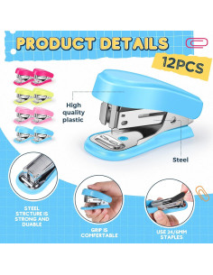 Juego de 12 Grapadoras Mini Ctosree con Grapas - 4 Colores 2
