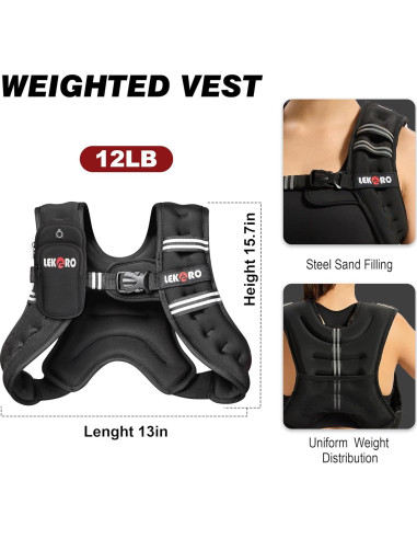 Chaleco con peso ajustable LEKRO 5.44kg para entrenamiento