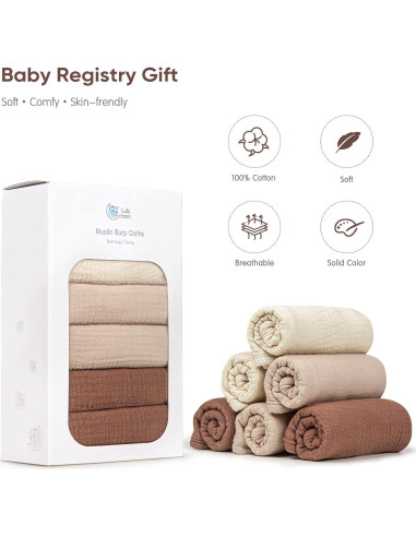 Pañales de Eructo lulumoon 100% Algodón Grande - Paquete de 6