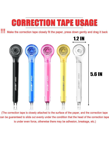 5 Pcs Correctores de Cinta Alopuxi 5mm x 6m Blanco