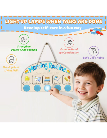 Tabla de Rutina Matutina AINBIN para Niños con 5 Luces Táctiles