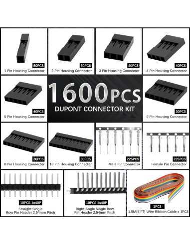 Kit de Crimpado QLOUNI con 1600 Conectores Dupont 2.54mm