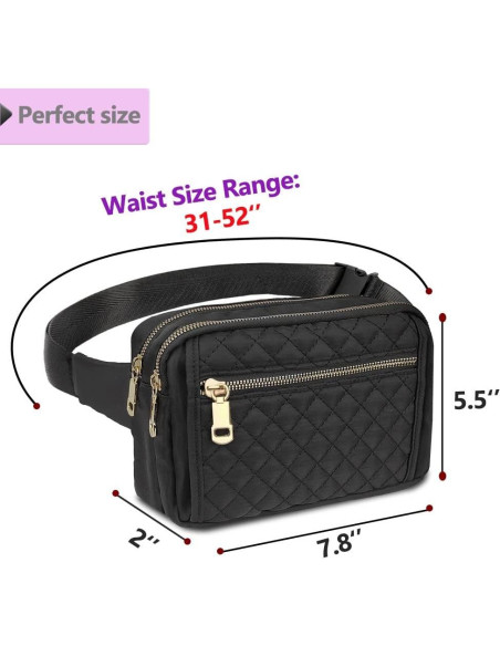 Mochila de Cintura Fanny Negra para Mujeres - 3 Bolsillos Mochila de Cintura Fanny Negra para Mujeres - 3 Bolsillos