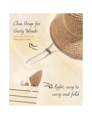 Sombrero de Playa de Paja FURTALK para Mujeres UPF 50 Caqui