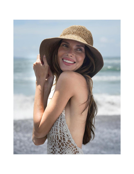 Sombrero de Playa de Paja FURTALK para Mujeres UPF 50 Caqui