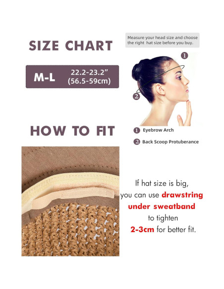 Sombrero de Playa de Paja FURTALK para Mujeres UPF 50 Caqui