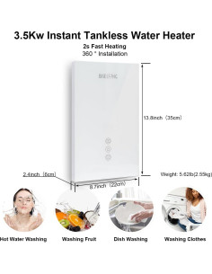 Calentador de Agua Instantáneo Eléctrico BISELONG 3.5kW 120V 2