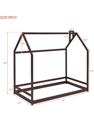 Cama Casa Gemela Bellemave de Madera Espresso para Niños