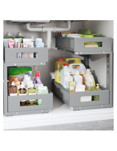 Organizador Bajo Fregadero Biboraya 2 Niveles Ajustable Gris