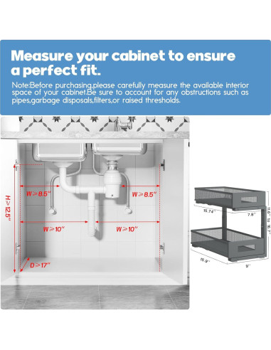 Organizador Bajo Fregadero Biboraya 2 Niveles Ajustable Gris