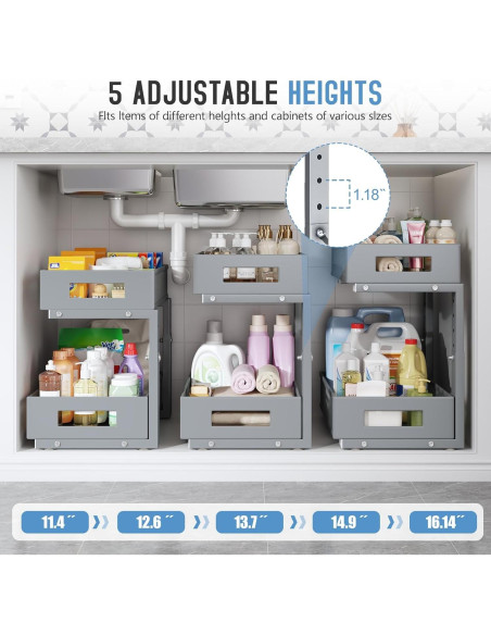 Organizador Bajo Fregadero Biboraya 2 Niveles Ajustable Gris Organizador Bajo Fregadero Biboraya 2 Niveles Ajustable Gris