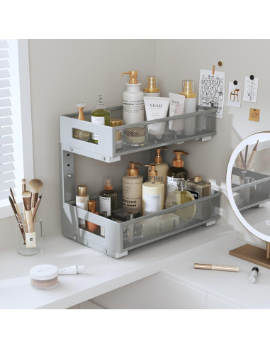 Organizador Bajo Fregadero Biboraya 2 Niveles Ajustable Gris