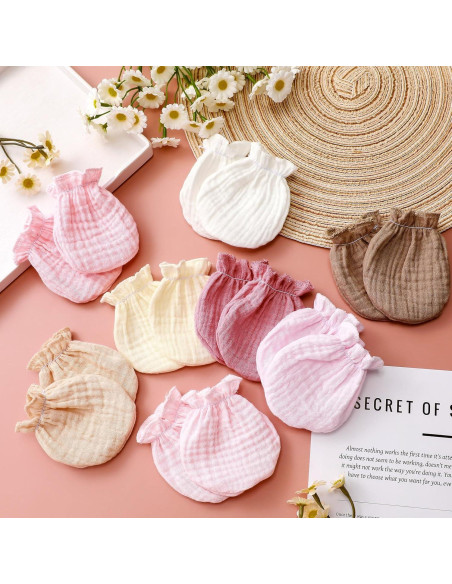 8 Pares Manoplas de Muselina para Bebés 0-6 Meses Algodón