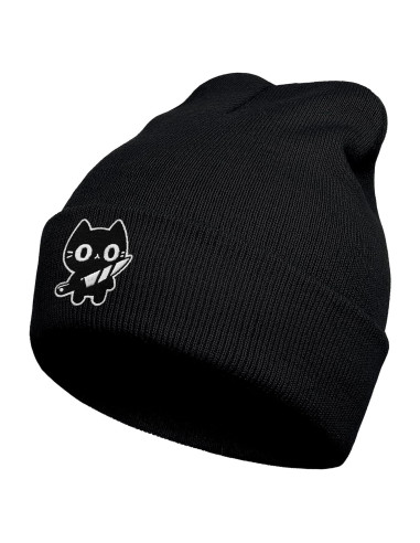Gorro Tejido Unisex Kawaii Gato Negro - Regalo Divertido