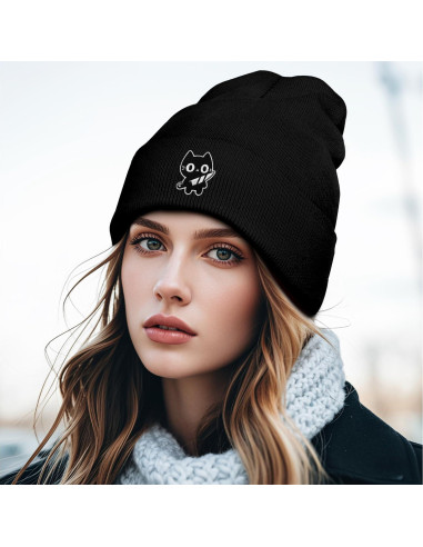 Gorro Tejido Unisex Kawaii Gato Negro - Regalo Divertido
