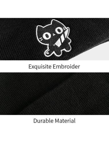 Gorro Tejido Unisex Kawaii Gato Negro - Regalo Divertido