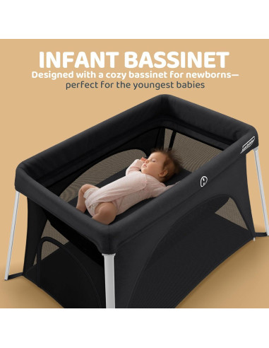 Cuna de viaje HARPPA 3 en 1 portátil negra, plegable y ligera