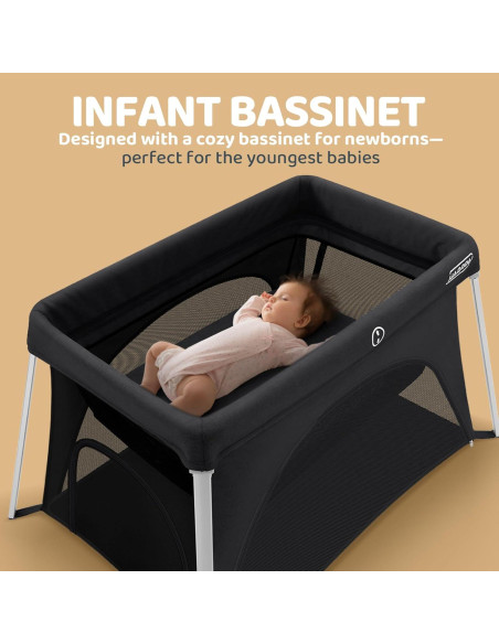 Cuna de viaje HARPPA 3 en 1 portátil negra, plegable y ligera