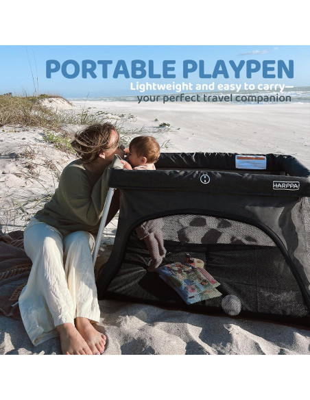 Cuna de viaje HARPPA 3 en 1 portátil negra, plegable y ligera