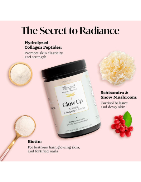Polvo de Colágeno para Mujeres Winged Glow Up 255g - Belleza Piel, Cabello y Uñas