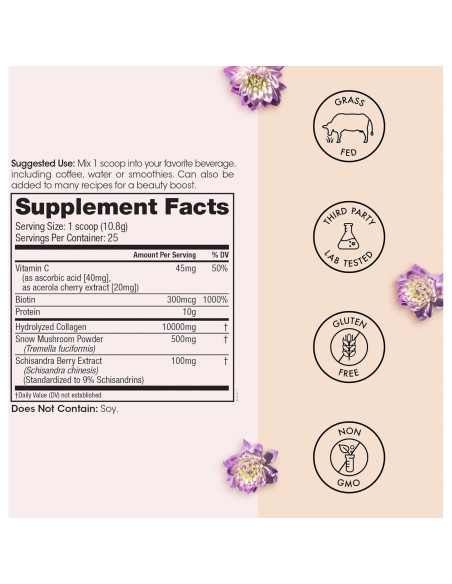 Polvo de Colágeno para Mujeres Winged Glow Up 255g - Belleza Piel, Cabello y Uñas