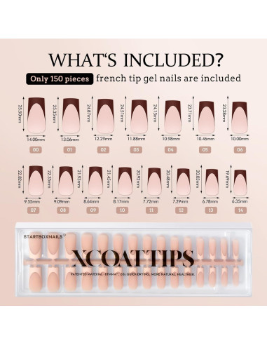 Uñas Postizas BTArtboxnails Cuadradas Largas Francés Gel Suave