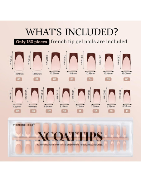 Uñas Postizas BTArtboxnails Cuadradas Largas Francés Gel Suave