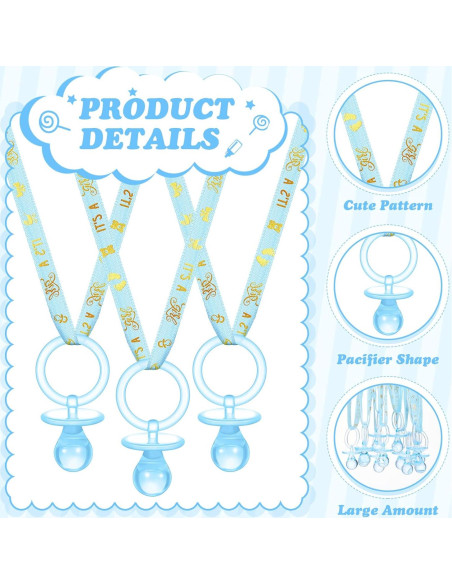 Collares de Chupetes Baby Shower Junkin 60 Piezas Azul Dorado