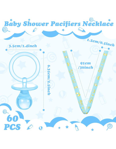 Collares de Chupetes Baby Shower Junkin 60 Piezas Azul Dorado
