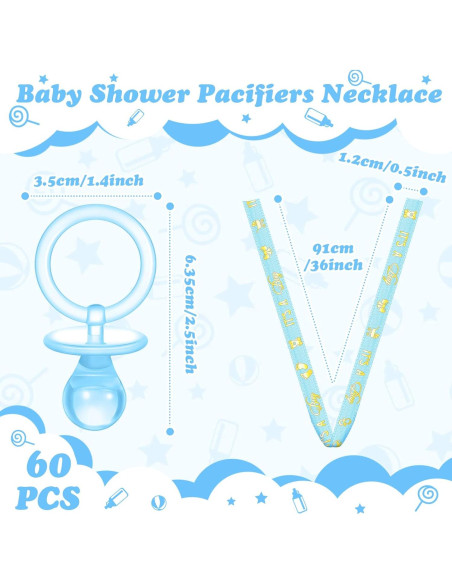 Collares de Chupetes Baby Shower Junkin 60 Piezas Azul Dorado
