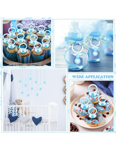 Collares de Chupetes Baby Shower Junkin 60 Piezas Azul Dorado