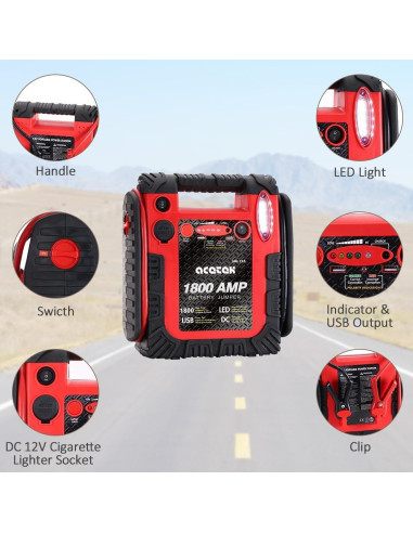 Arrancador de Coche Acetek HH745 1800A 20000mAh con Luz LED