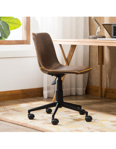 Silla de Oficina Roundhill Furniture Cesena 360 Ajustable Cuero Sintético Marrón