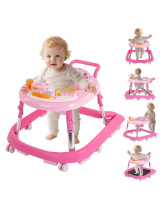 Andador Plegable para Bebés Rosa | 9 Alturas Ajustables y Centro de Actividades