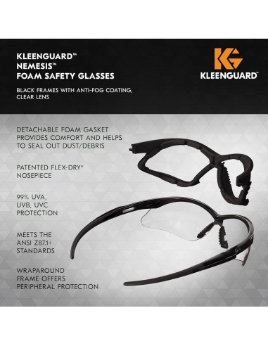 Gafas de Seguridad KleenGuard V30 Nemesis - 12 Pares, Lentes Claros