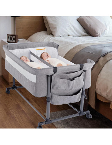 Cuna Gemelar MTWML Ajustable 0-6 Meses Gris Oscuro