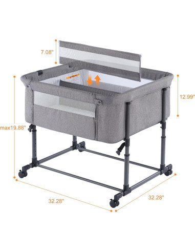 Cuna Gemelar MTWML Ajustable 0-6 Meses Gris Oscuro