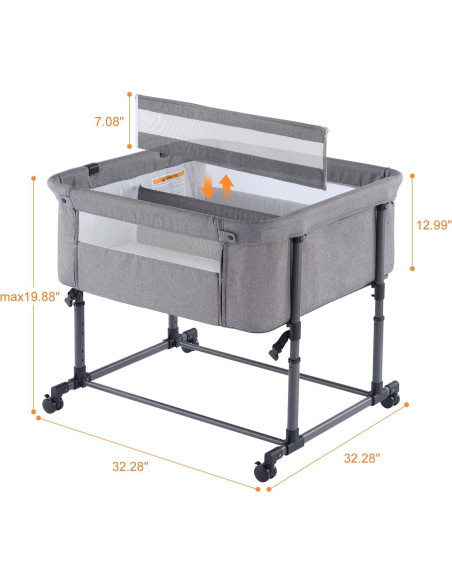 Cuna Gemelar MTWML Ajustable 0-6 Meses Gris Oscuro