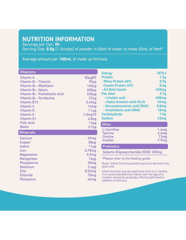 Fórmula Infantil de Leche de Cabra Bubs Etapa 1 400 g
