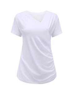 Camiseta de Lactancia Liu & Qu para Mujeres Embarazadas - Manga Corta, V Cuello, Blanca 2