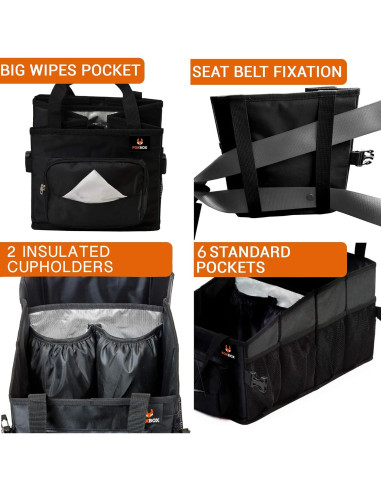 Organizador de Coche FoxBox Negro para Niños - 13 Compartimentos