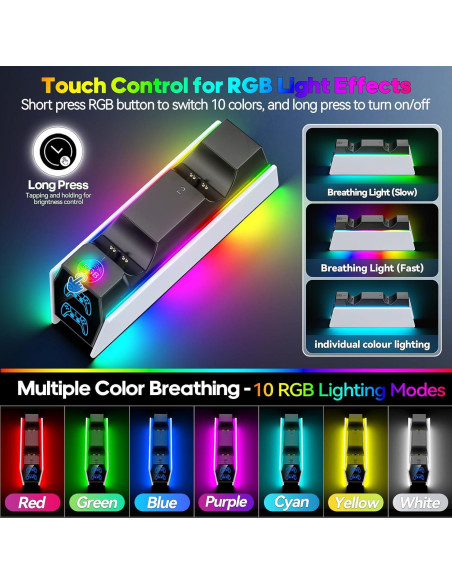 Estación de Carga PS5 Tokluck con Iluminación RGB y Doble Carga