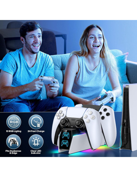 Estación de Carga PS5 Tokluck con Iluminación RGB y Doble Carga