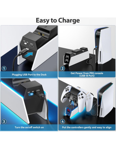 Estación de Carga PS5 Tokluck con Iluminación RGB y Doble Carga