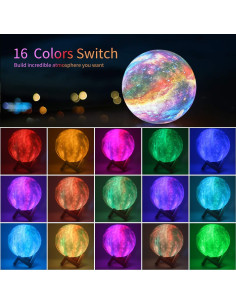 Lámpara Nocturna LED GDPETS Luna 12.2 cm 16 Colores Control Remoto 2