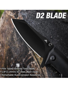 Cuchillo de bolsillo FLISSA F014048, hoja D2 70mm, mango ébano 2