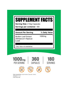 Cápsulas de Hoja de Mullein BulkSupplements 1000mg 360 Unidades 2