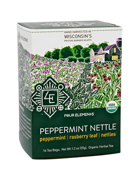 Té Herbal Orgánico Cuatro Elementos Menta y Ortiga 16 Bolsitas