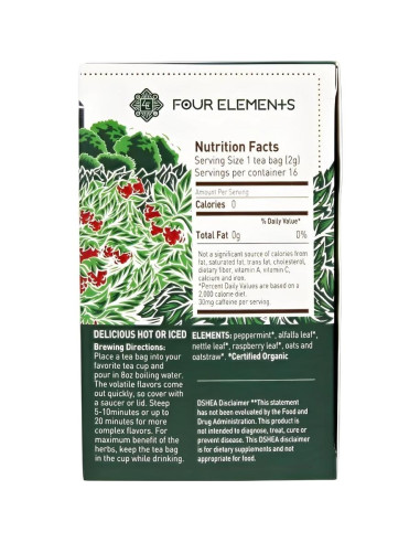 Té Herbal Orgánico Cuatro Elementos Menta y Ortiga 16 Bolsitas