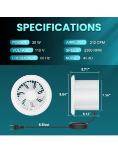 Ventilador de Baño HG Power 8" Reversible 3 Velocidades 2300RPM 2